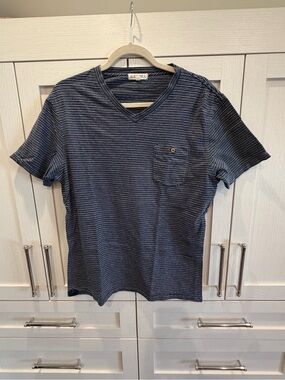 Alex Mill Navy & White Striped V-Neck Pocket Tee